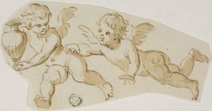 Putto perseguindo outro Putto carregando um vaso