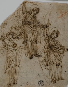 Esboços de um santo de pé segurando uma espada (frente); Esboços de figuras e cabeças (verso) de Unknown Lombard