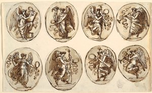 Desenho, Desenho do teto, História, Abundância em seis ovais, Sala de Hércules e Hebe, Palazzo Gessi, Faenza, 1813 de Unknown artistUnknown artist
