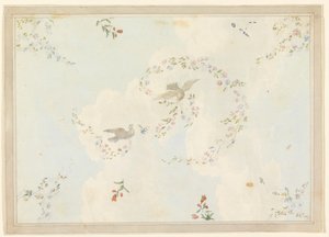 Desenho, Desenho de teto com pombas e grinaldas de flores, possivelmente para o hall de entrada, 1815-22 de Unknown artistUnknown artist