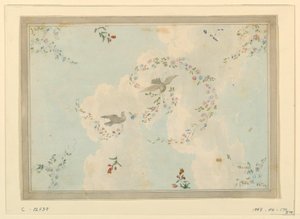 Desenho, Desenho de teto com pombas e grinaldas de flores, possivelmente para o hall de entrada, 1815-22