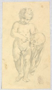Desenho, Criança carregando uma caveira, século XVI-XIX de Unknown artistUnknown artist