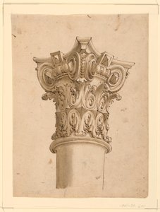 Desenho, vista de canto de um capitel composto, 1625-1650