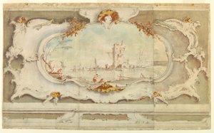 Desenho, Cartela decorativa com uma paisagem, ca. 1770 de Unknown artistUnknown artist