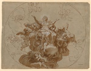 Desenho, Projeto de um teto com a Ascensão da Virgem, 1700-1730 de Unknown artistUnknown artist