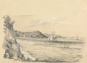 Uma Linha Costeira com Navios no Mar de Unknown artist