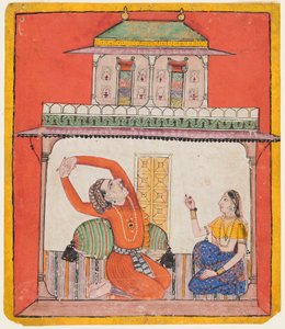 Um casal em sua câmara no início da manhã: Vighada Ragaputra de Shri, de um Chamba Ragamala de Unknown artist