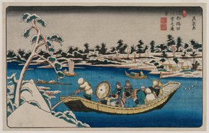 Uma visão distante da neve no rio Sumida em Edo de Unknown artist
