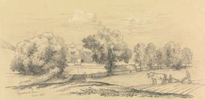 Uma Quinta com Agricultor e o seu Cavalo e Arado em Primeiro Plano de Unknown artist