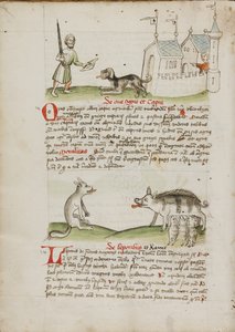 Um homem com uma espada e um cão com um osso; um lobo e um porco de Unknown artist