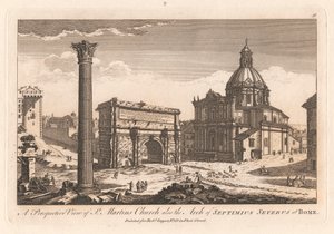 Uma Perspectiva da Igreja de St. Martins também o Arco de Népcio Severo em Roma. de Unknown artist