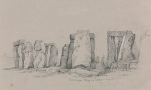 Uma Vista de Stonehenge com duas figuras em primeiro plano de Unknown artist