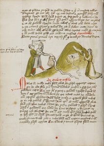 Uma mulher em oração e uma cobra numa colina próxima; um homem a tentar matar uma cobra com um machado de Unknown artist