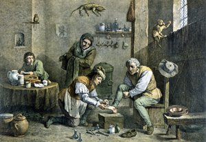 Um médico do campo que cuida de um dos seus pacientes. de Unknown artist