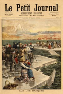 Um enorme bloco de gelo parte do continente em Helsingfors (sul do Golfo da Finlândia), levando mais de 500 pessoas e 20 cavalos para o mar aberto. Gravura no "Le petit journal" 5/03/1894. Coleção da Selva. de Unknown artist