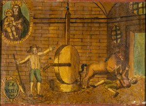 Um homem derrubado por um cavalo, ex voto do final do século XVIII. de Unknown artist