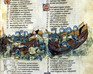 Uma batalha naval. Uma miniatura do século XIII. de Unknown artist