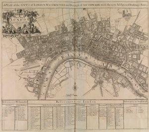 Um plano da cidade de Londres, de Westminster, do bairro de Southwark e do rio Tamisa de Unknown artist