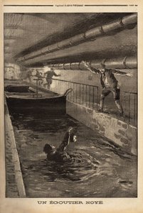 Um segutter de Paris é afogado pela limpeza de uma derivação fangosa. Gravura no "Le petit journal" 15/9/1899. Coleção Selva. de Unknown artist