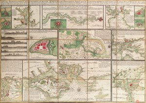 Um quadro com os pormenores dos principais portos marítimos representados no mapa do Canal da Mancha, c.1780 (papel, linho) de Unknown artist