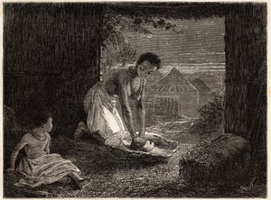 O moinho é composto por um bloco estacionário de granito em forma de calha e um pedaço de quartzo convexo. Gravura para ilustrar as primeiras viagens do Dr. Livingstone à África Austral entre 1840 e 1856, em "Le tour du monde de Unknown artist