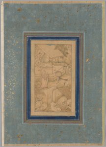 Uma mulher confunde uma vaca com o Anjo da Morte, de um Lights of Canopus (Anwar-i Suhaili) de Kashifi (iraniano, d. 1504) de Unknown artist