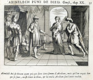 Abimeleque dá Sara a Abraão - Bíblia, gravura de Unknown artist