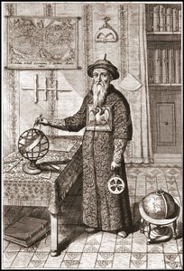Adam Schall, astrônomo (1592-1666) em traje de tangerina, com globos terrestres e celestes e astrolábio - na "China" de Athanase Kircher (ou Athanasius Kircheri) de Unknown artist