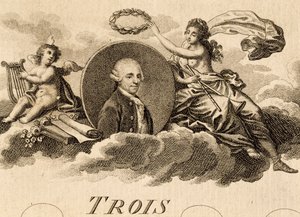 Alegoria de Franz Joseph Haydn (1732-1809) na página de título da partitura de Três Quartetos, Opus 75, Livro I de Unknown artist