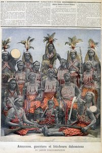 Amazonas, guerreiros e fetichistas dahomeanos (do Benin atual), do jardim da aclimatação - no "Le Petite Journal" de 28/02/1891 de Unknown artist
