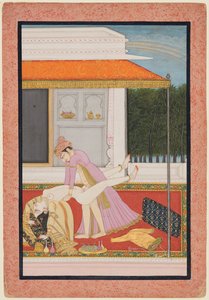 Um casal amoroso, provavelmente Raja Mahendra Pal de Basohli (r. 1806–13) com uma rainha favorita de Unknown artist