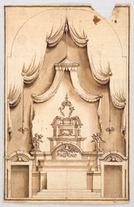Um altar com uma estrutura para a exposição de uma cruz, provavelmente um Santo Sepulcro de Unknown artist