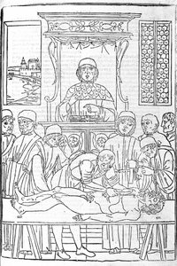 Dissecação anatómica. Gravura de um tratado de medicina de Gerolamo Cardano (Cardanus Hieronymus), Florença de Unknown artist