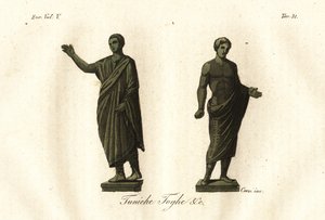 Antigas estátuas etruscas mostrando homens usando a toga, túnica, calzari (sapatos), etc. de Unknown artist