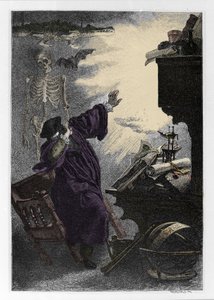 Apparition de Mephistopheles (Mephisto) a Faust Illustration de "Faust" de Johann Wolfgang von Goethe (1749-1832) (Ilustração para "faust" de Goethe) Gravura de Unknown artist