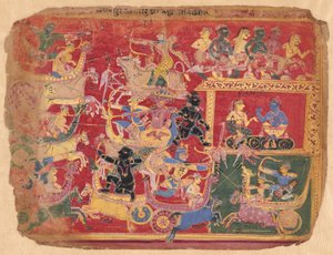 Batalha das forças de Krishna e Bana, de uma cópia do Bhagavat Purana Disperso de Unknown artist