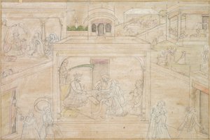 A Consulta de Bhima com o Astrólogo: Cena dos Desenhos de Nala-Damayanti de Unknown artist