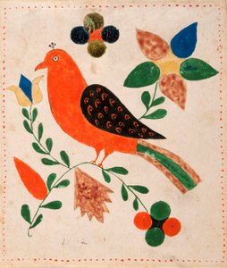 Pássaro virado para a esquerda no galho florido de Unknown artist