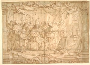 Bispo com um grupo de pessoas de Unknown artist