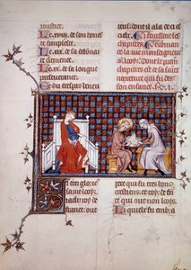 Blanche de Castille, Rainha de França (1188-1252), dirigindo a educação de seu filho Luís IX (1214-1270) (Saint Louis Miniature de um manuscrito "Vida e Milagres de Saint Louis", de Guilherme de Saint Pathus. 1320. Paris, B.N. de Unknown artist