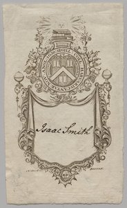 Bookplate: Brasão de armas com Isaac Smith inscrito de Unknown artist
