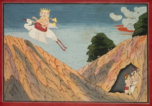 Brahma esconde os vaqueiros e os bezerros na caverna, página de um Bhagavata Purana de Unknown artist
