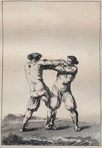 Lutadores bretões gravados em "Voyage dans le Finistere ou État de ce département en 1794 et 1795" por Jacques Cambry (1749-1807) de Unknown artist