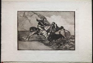Touradas: a maneira como os antigos espanhóis caçavam touros a cavalo em campo aberto de Unknown artist