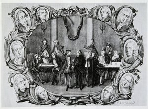 Café Procope em Paris no século XVIII com Buffon, Gilbert, Diderot, D