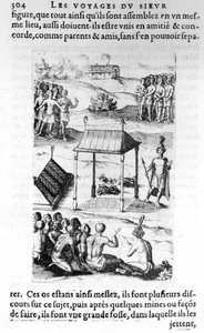Canadá: nativos - em "Les voyages de la Nouvelle France Occidental, Dicte Canada, feito pelo São Champlain Xaintongeois... desde o ano 1603 até ao ano 1629... Samuel Champlain (1570-1635), ed. Pierre Le Mur, Paris de Unknown artist
