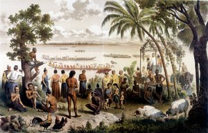 Corrida de Canoas em Bassac, Laos. Atlas da viagem de exploração à Indochina durante os anos 1866 - 1868, editado por F. Garnier de Unknown artist