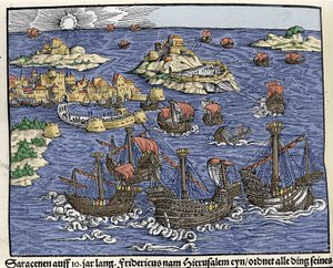 Captura de Jerusalém por Saracen Armees em fevereiro de 638. Em "Den Edlen Strengen Besten Fromen", de Johann Stumpff de Unknown artist