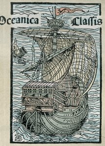 Caravela "La Pinta" da expedição de Cristóvão Colombo (gravura a cores) de Unknown artist