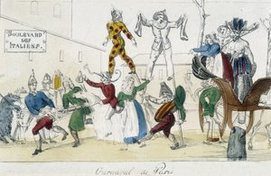 Carnaval de Paris, boulevard des Italians - gravura do século XVIII, Carnavalet. de Unknown artist